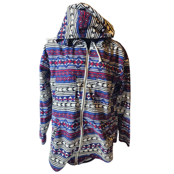 HM Divided Hoodie Womens 10 Shacket Boho Southwestern Style Full Zip Aztec - Picture 1 of 9